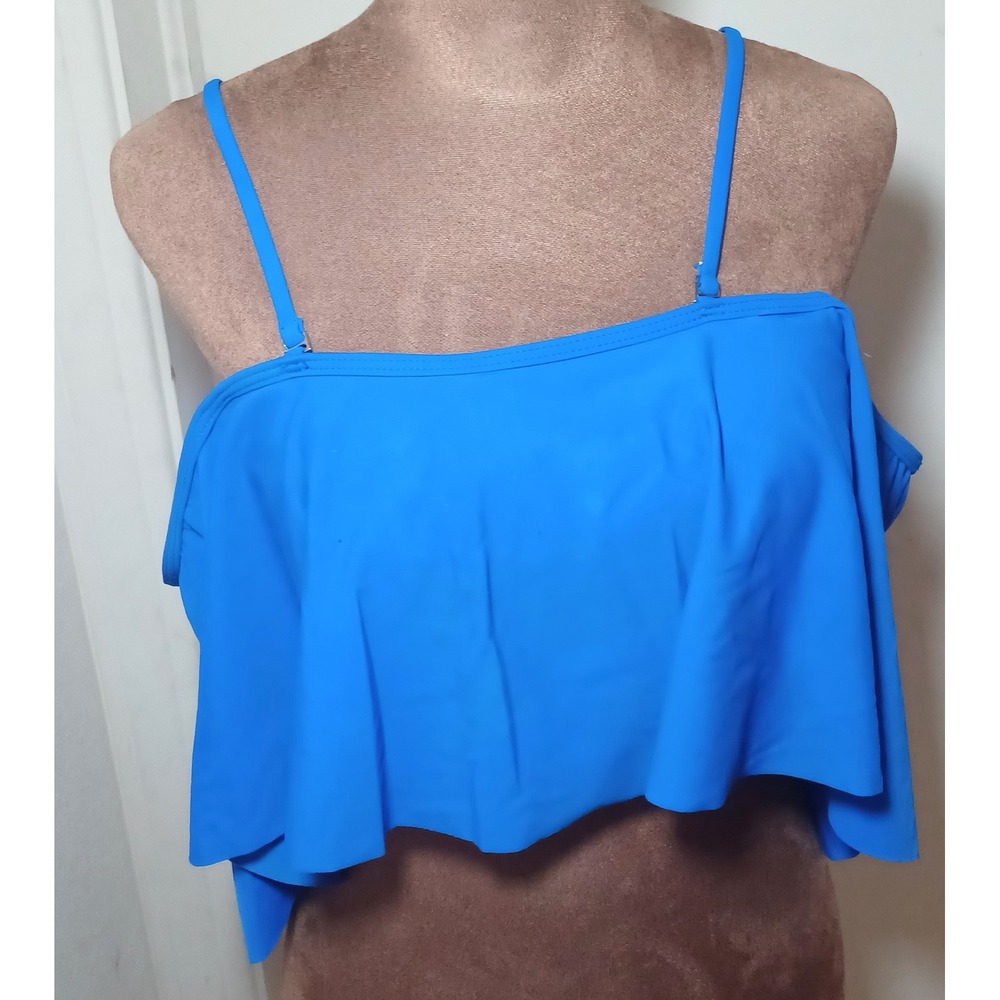 ADOME Flounce Swim Top Women Medium Blue‎ Adjustable Strap Off Shoulder Ruffle